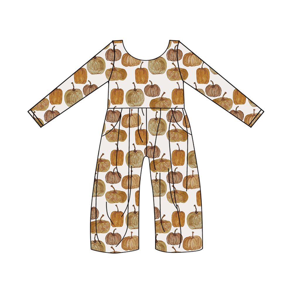 preorder LR1044 Autumn full pumpkin pockets long sleeve khaki girls jumpsuits