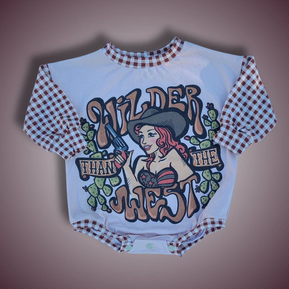 preorder LR1047 Western country singer checkered long sleeve girls romper