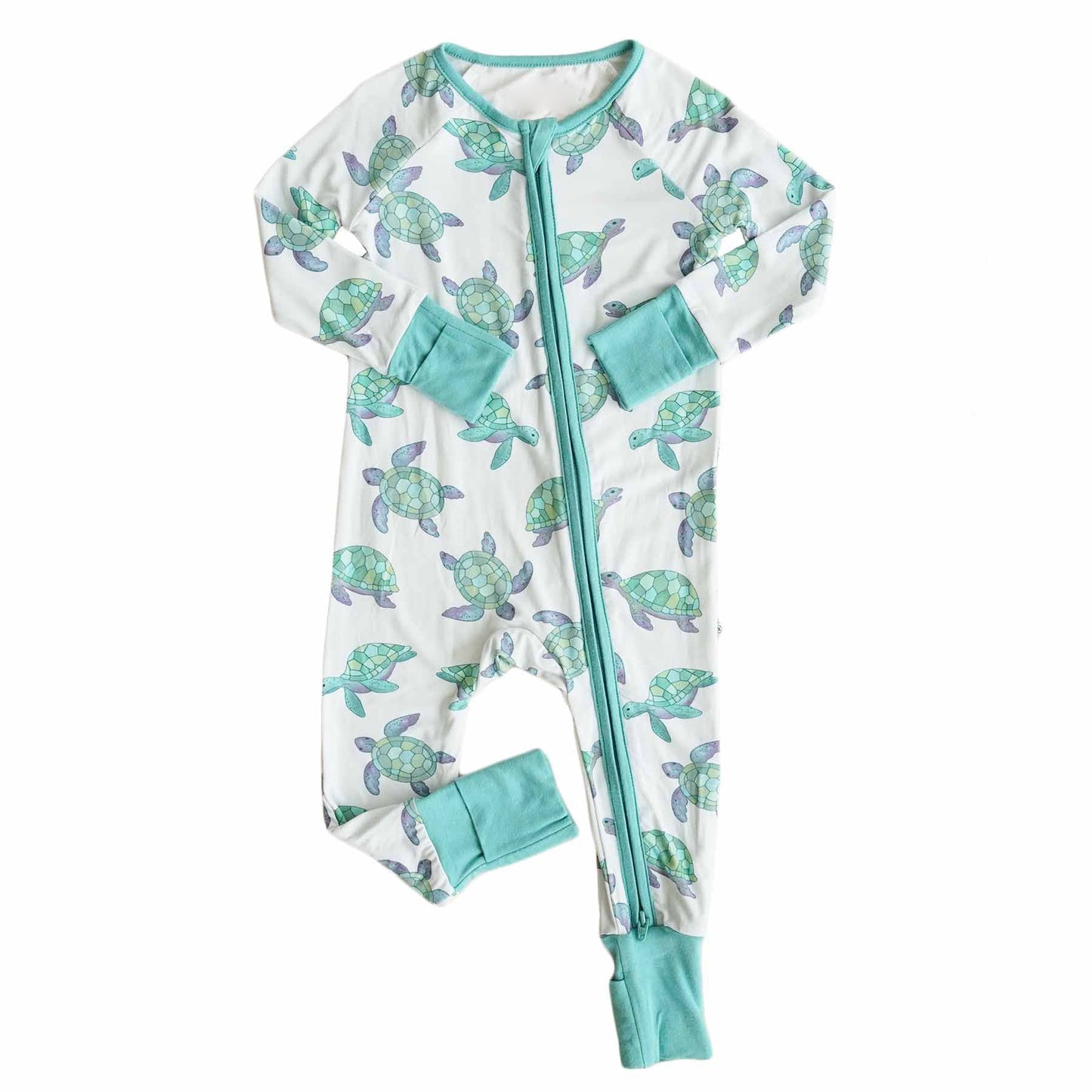 preorder LR1061 cute sea turtle green long sleeve girls zipper romper