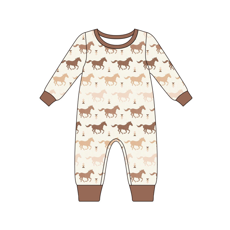 preorder LR1063 Western horse brown long sleeve boys romper
