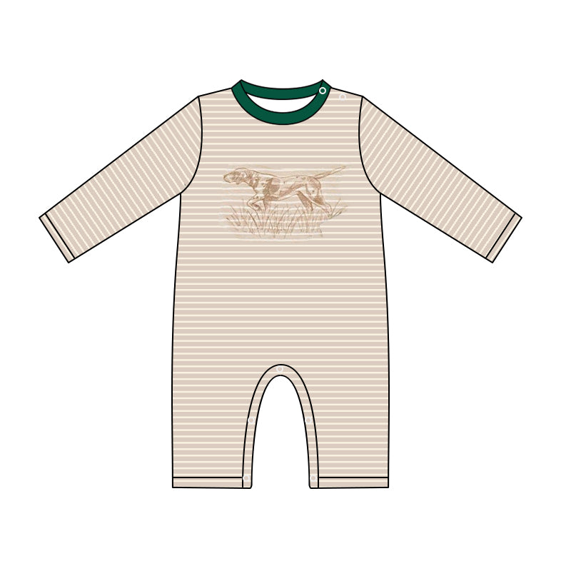 preorder LR1091 Hunting dog khaki striped long sleeve boys romper