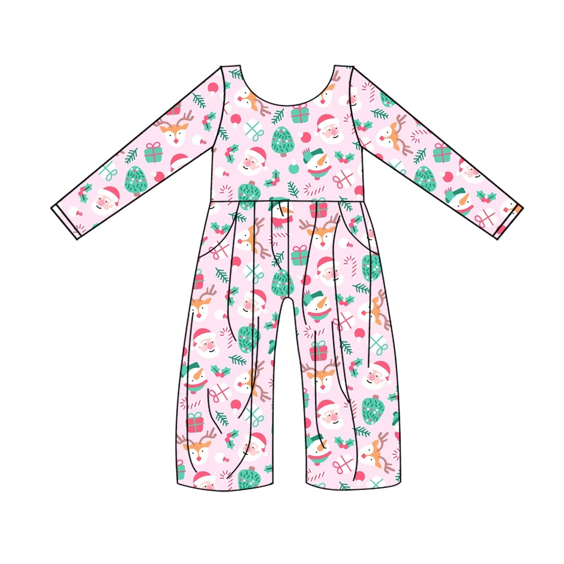 Preorder LR1154 Christmas Santa tree pink long sleeve girls jumpsuits