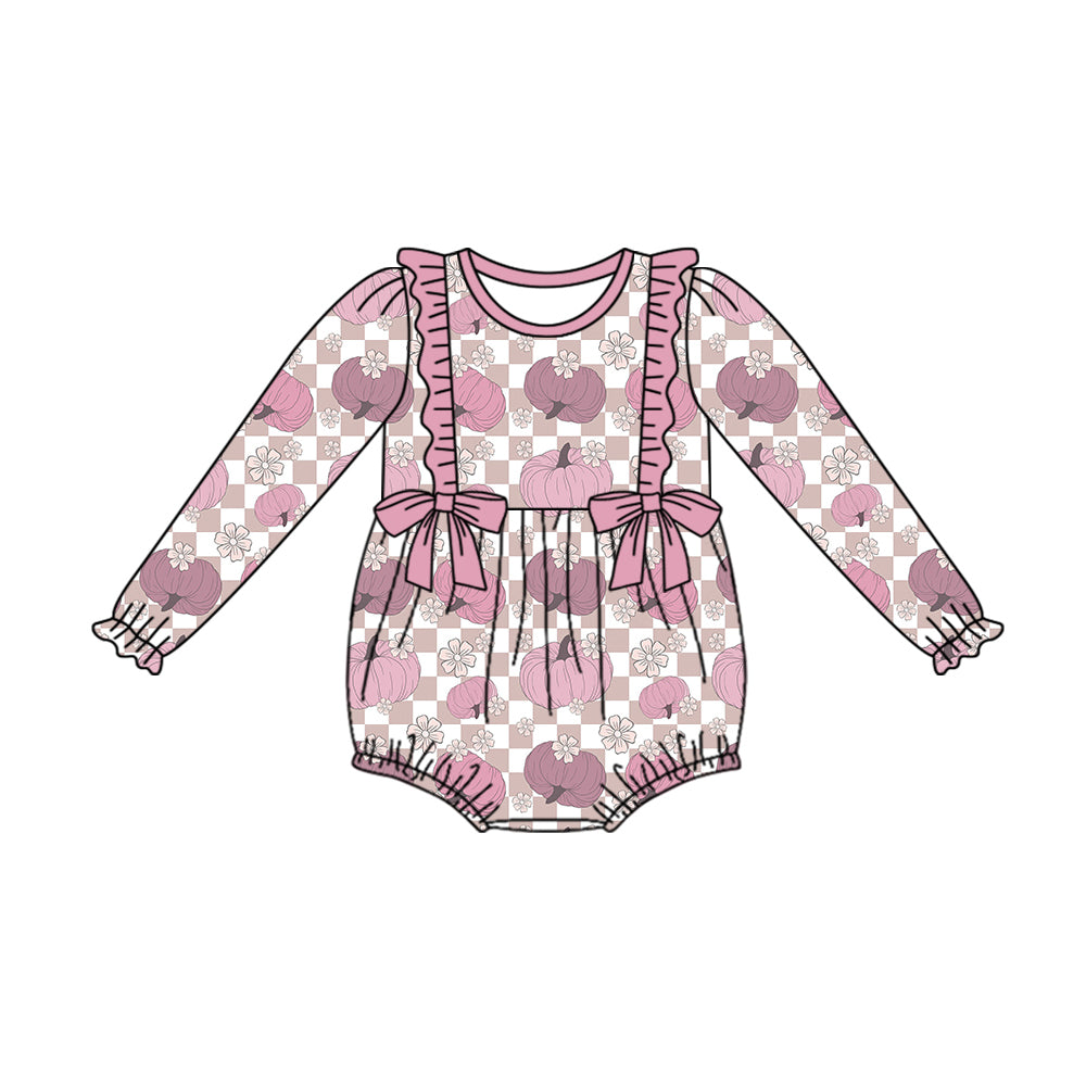 preorder LR1163 in October we wear pink pumpkin long sleeve girls romper