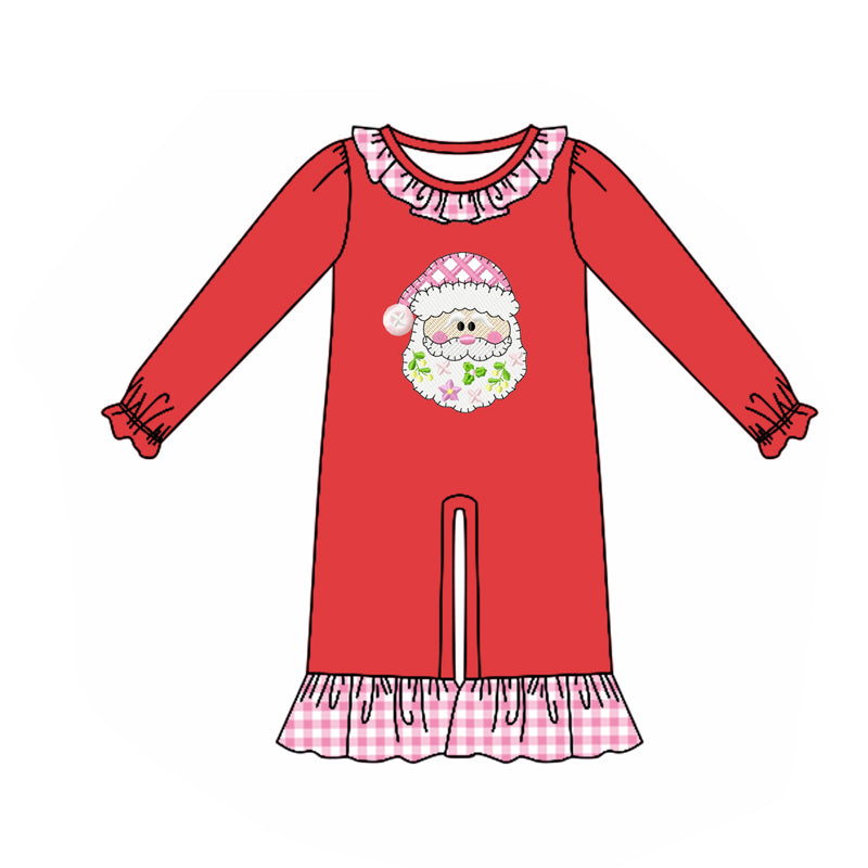 preorder LR1170 Merry Christmas Santa red long sleeve girls romper