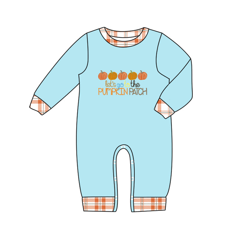 preorder LR1189 let go to the pumpkin patch blue long sleeve boys romper