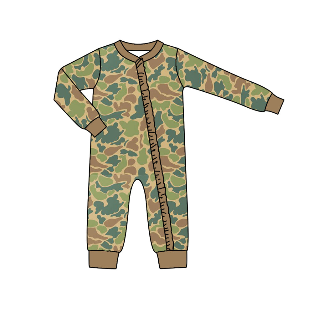 preorder LR1202 green camo long sleeve girls zipper romper