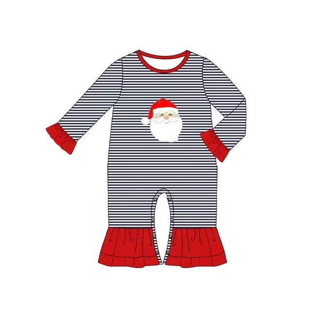 preorder LR1215 Christmas Santa black striped long sleeve girls romper