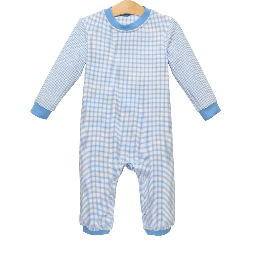 preorder LR1216 blue checkered long sleeve boys romper