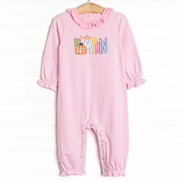 preorder LR1220 pumpkin pink striped long sleeve girls romper