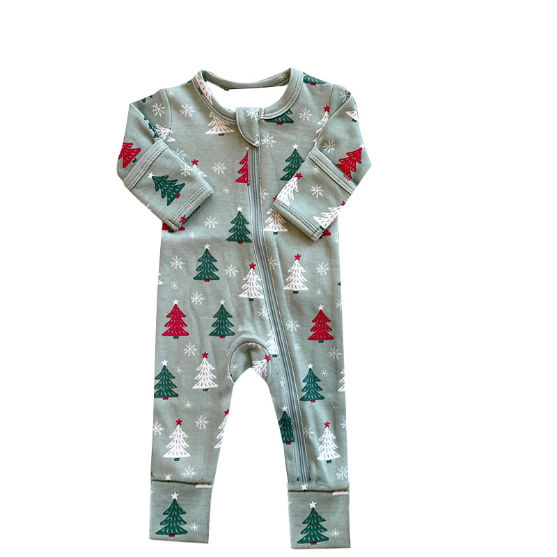preorder LR1226 colorful Christmas tree long sleeve boys zipper romper