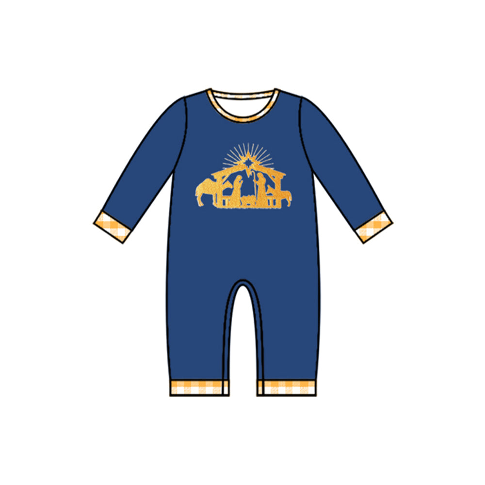 preorder LR1245 The Nativity Story navy blue long sleeve boys romper