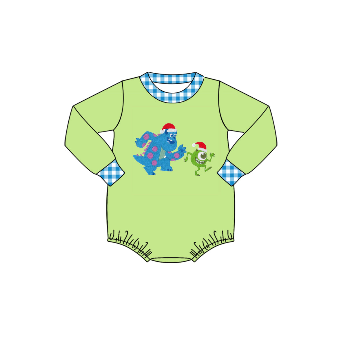 preorder LR1247 Christmas monster green long sleeve boys romper
