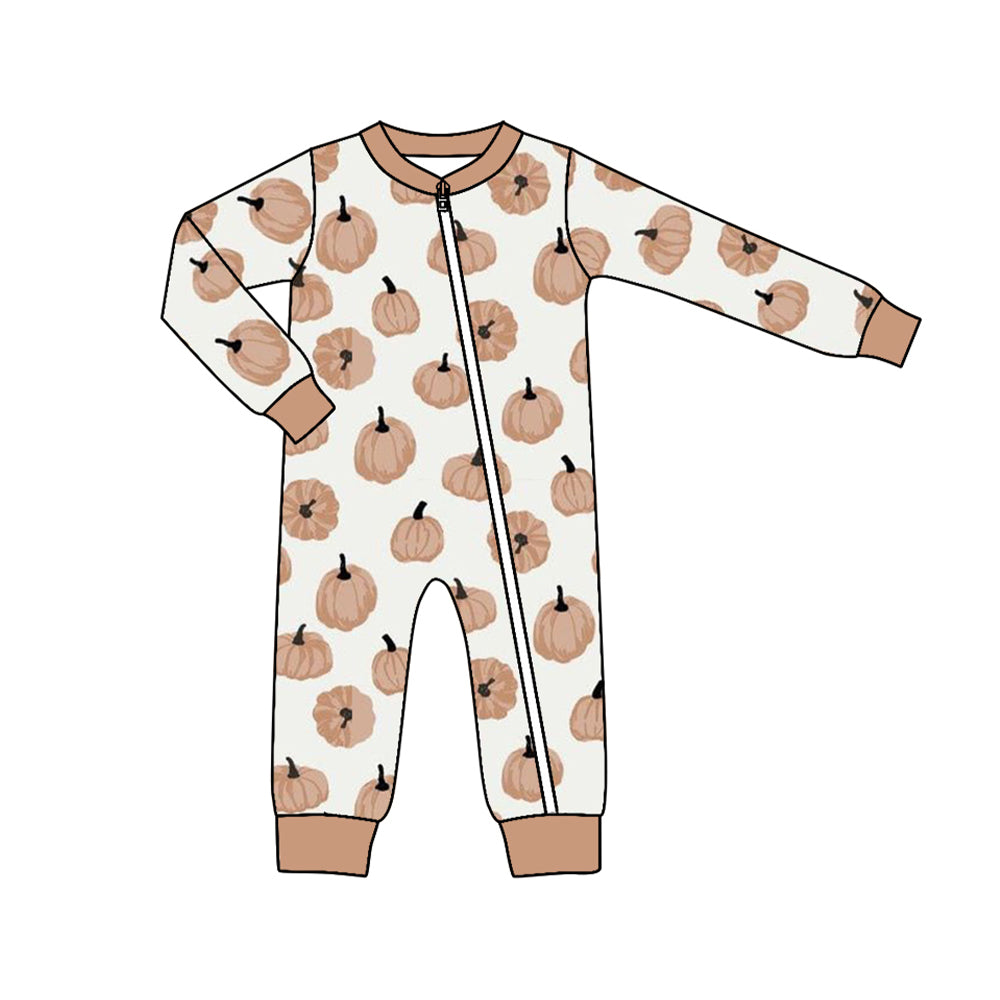 preorder LR1256 Autumn pumpkin brown long sleeve boys zipper romper