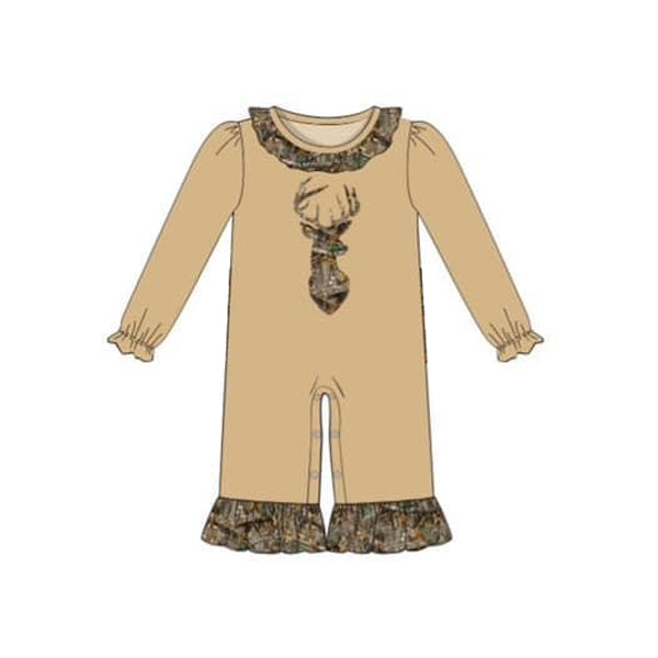 preorder LR1267 hunting deer branch khaki long sleeve girls romper