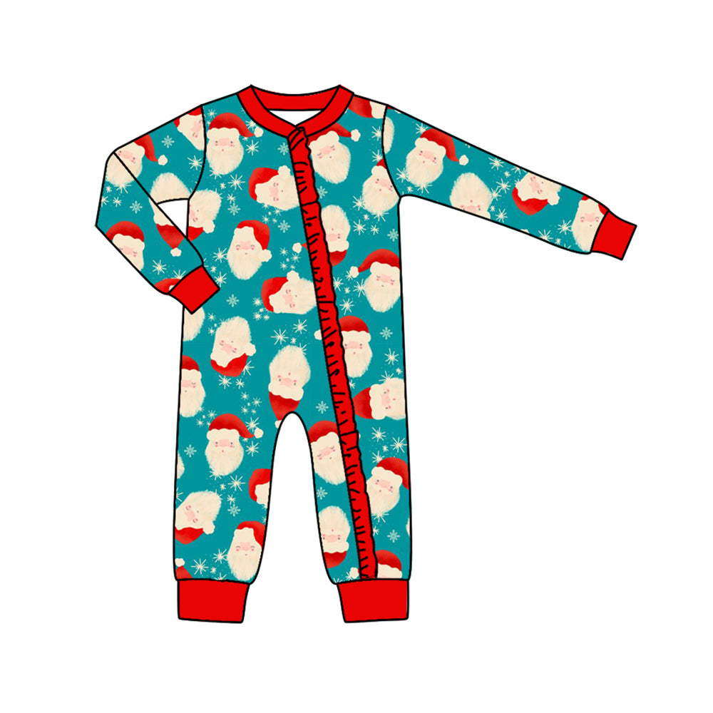 preorder LR1279 Christmas Santa blue long sleeve girls romper