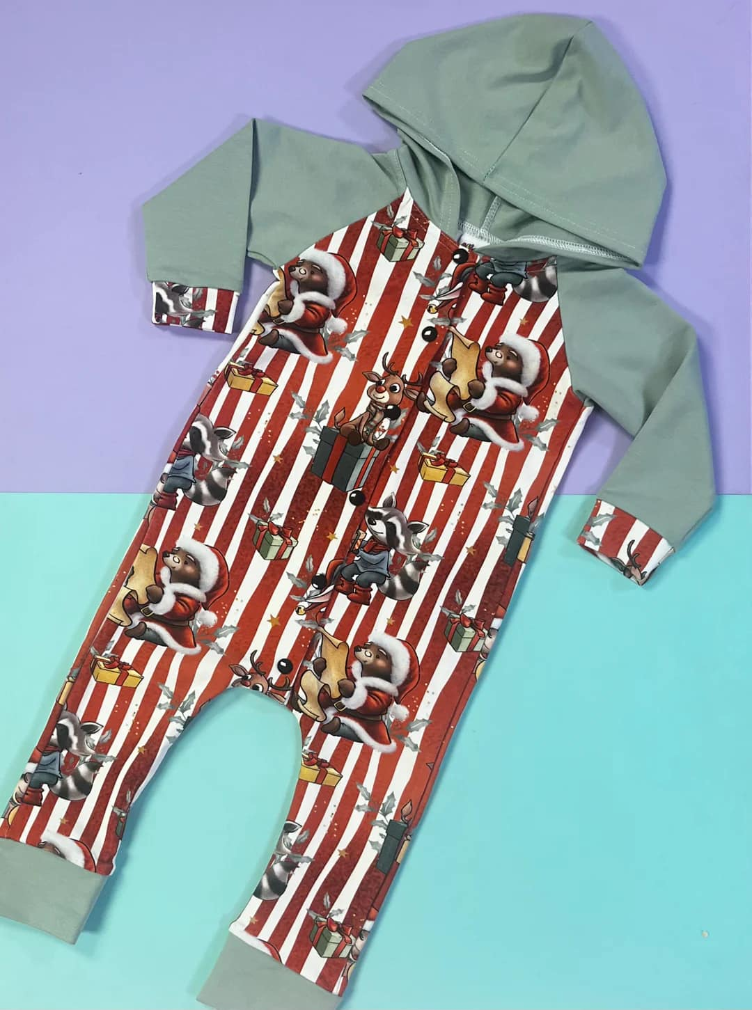 preorder LR1283 Christmas deer bear striped long sleeve boys hoodie romper