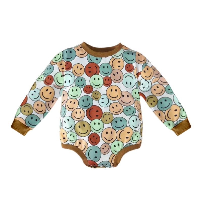 preorder LR1296 colorful smile long sleeve girls romper