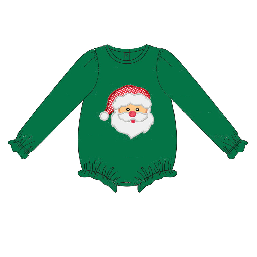 preorder LR1308 Christmas Santa green long sleeve girls romper