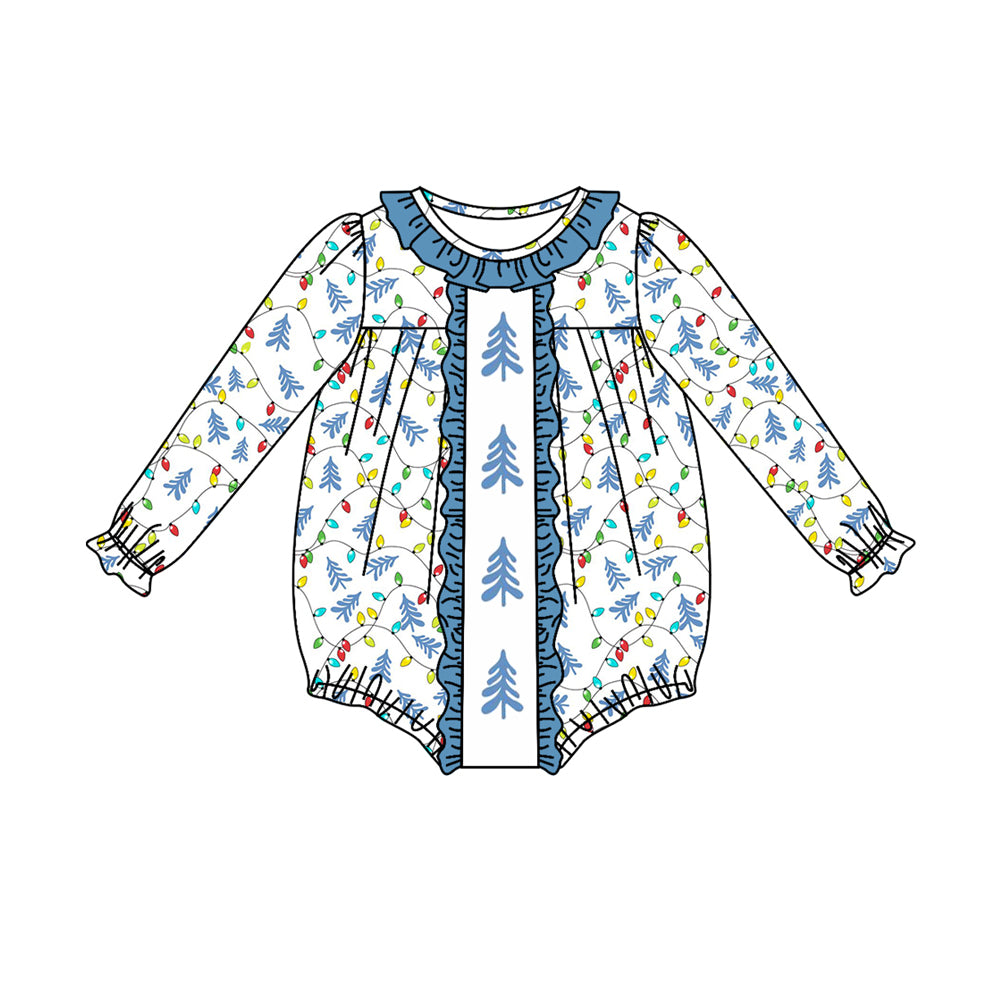 preorder LR1330 Christmas tree light blue long sleeve girls romper