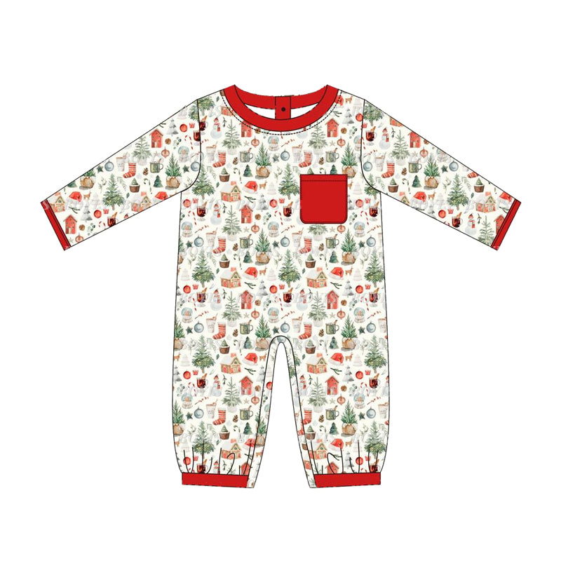 preorder LR1362 Christmas farm pocket long sleeve boys romper