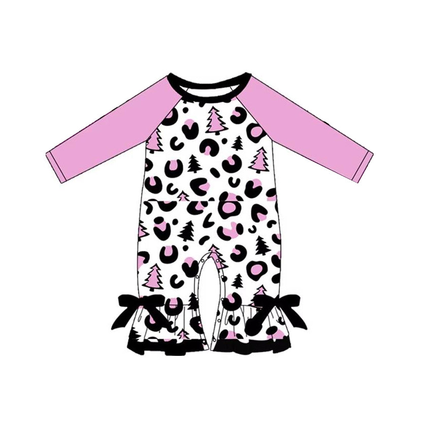 preorder LR1370 Christmas tree purple leopard long sleeve girls romper