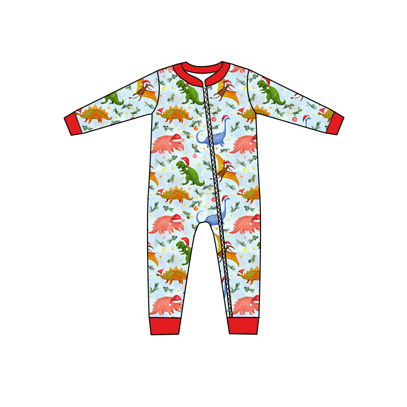 preorder LR1373 Christmas dinosaur hat long sleeve boys zipper romper
