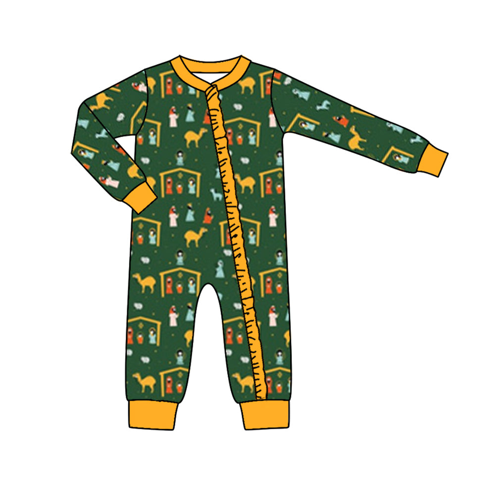 preorder LR1376 The Nativity Story green long sleeve boys zipper romper