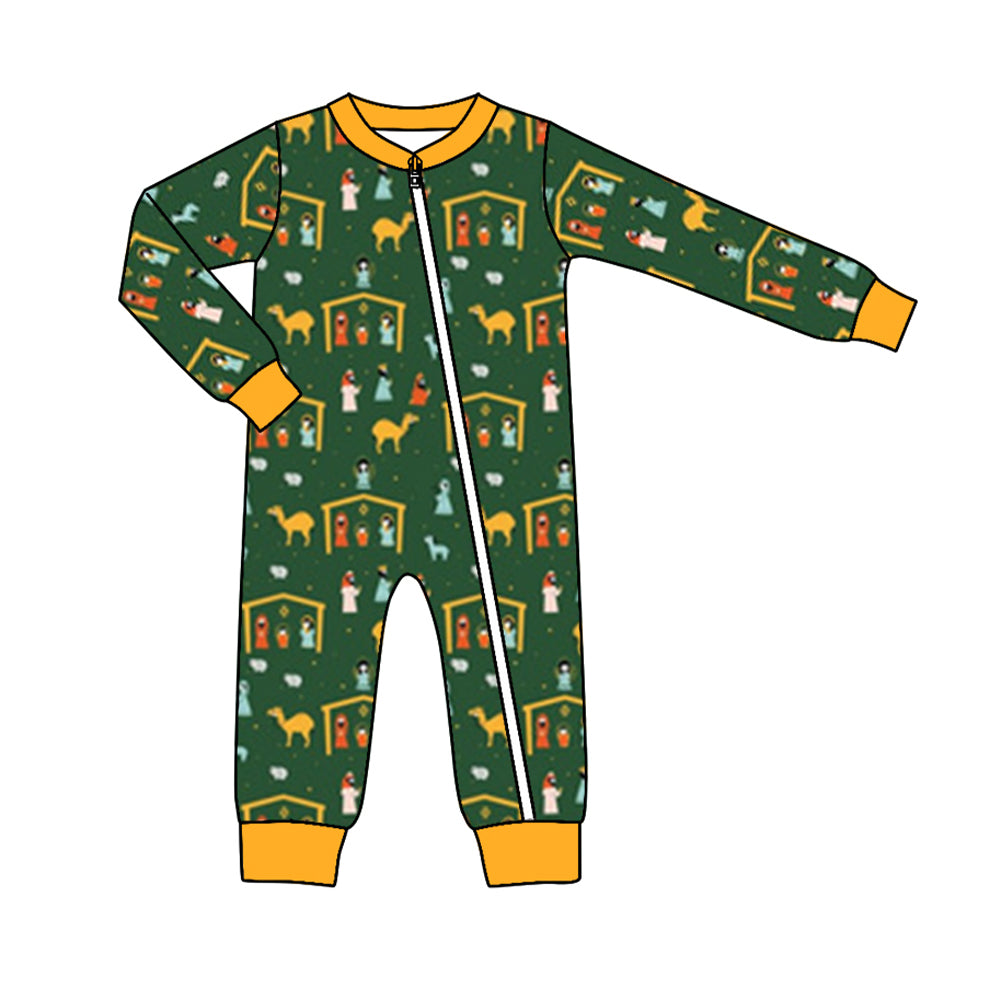 preorder LR1375 The Nativity Story green long sleeve girls zipper romper