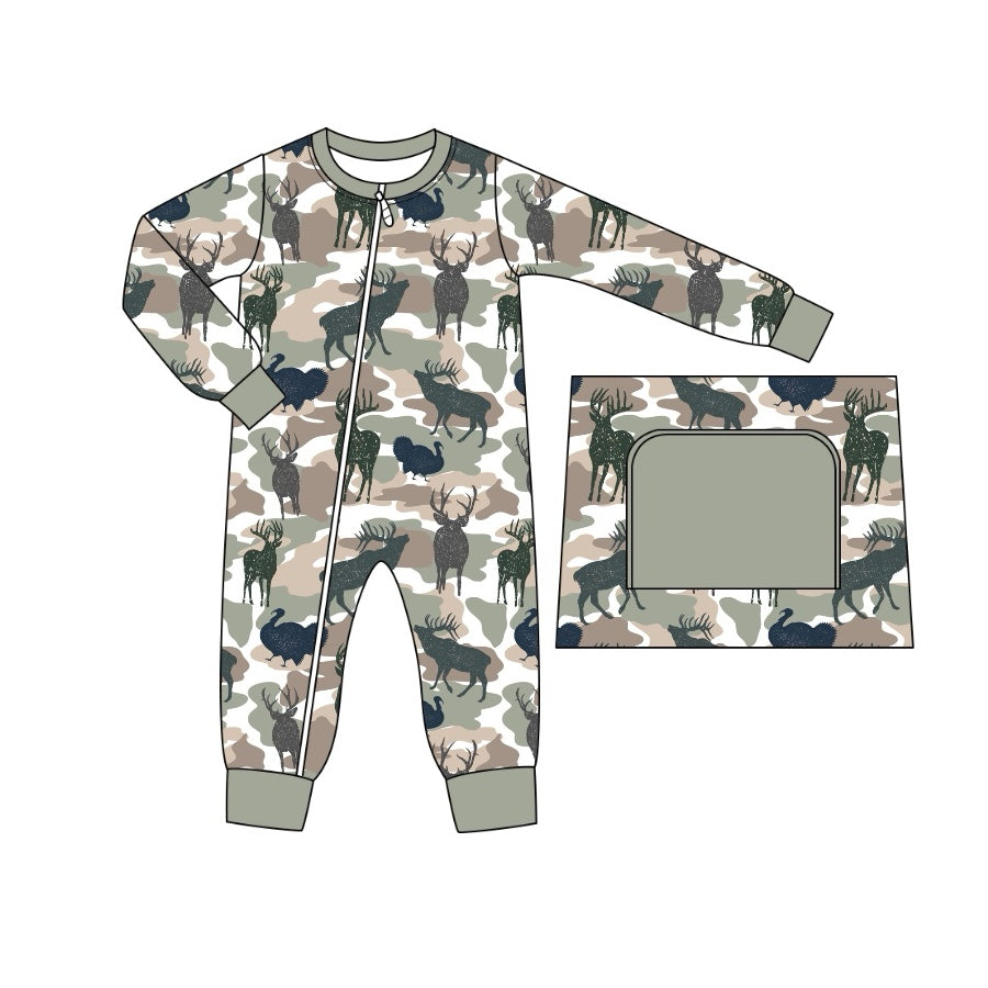 preorder LR1382 hunting camo deer long sleeve boys romper