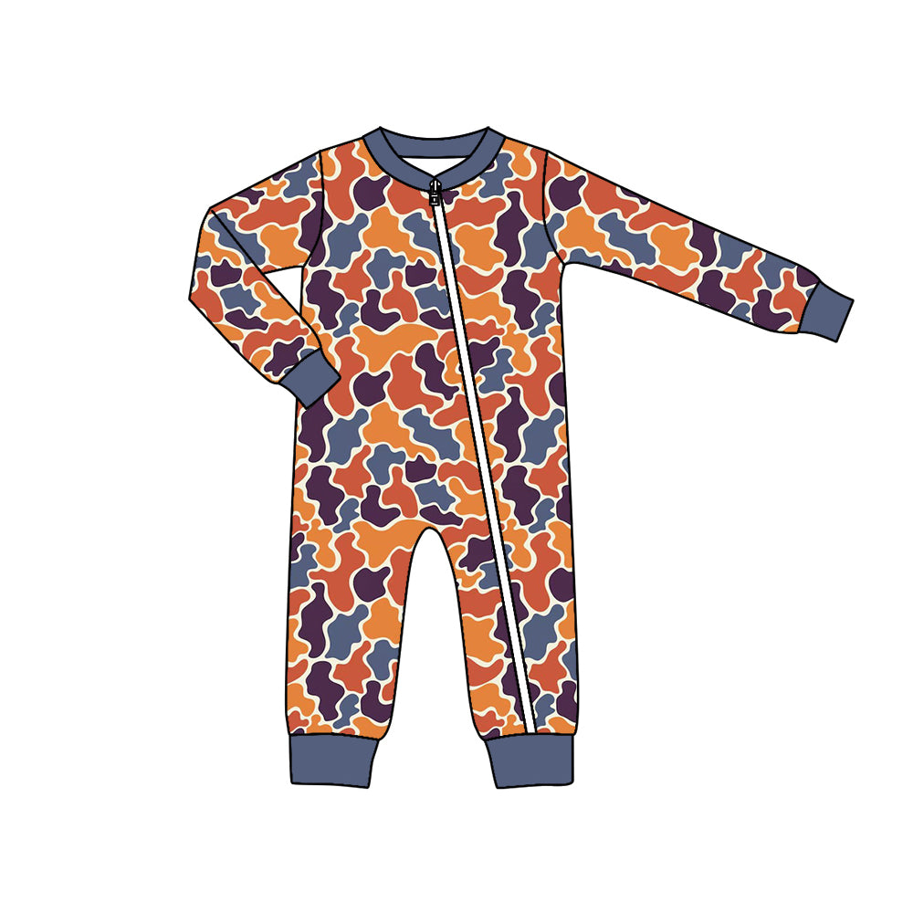 preorder LR1406 brown camo long sleeve zipper boys romper