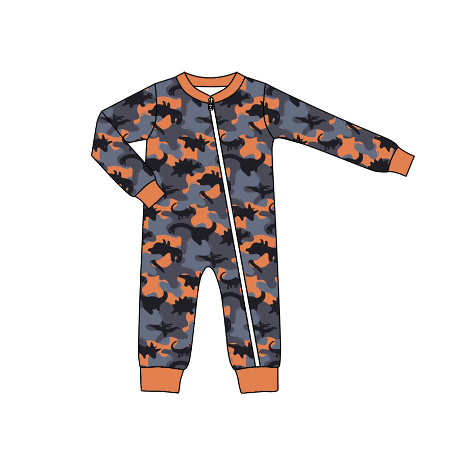 preorder LR1407 camo dinosaur long sleeve zipper boys romper