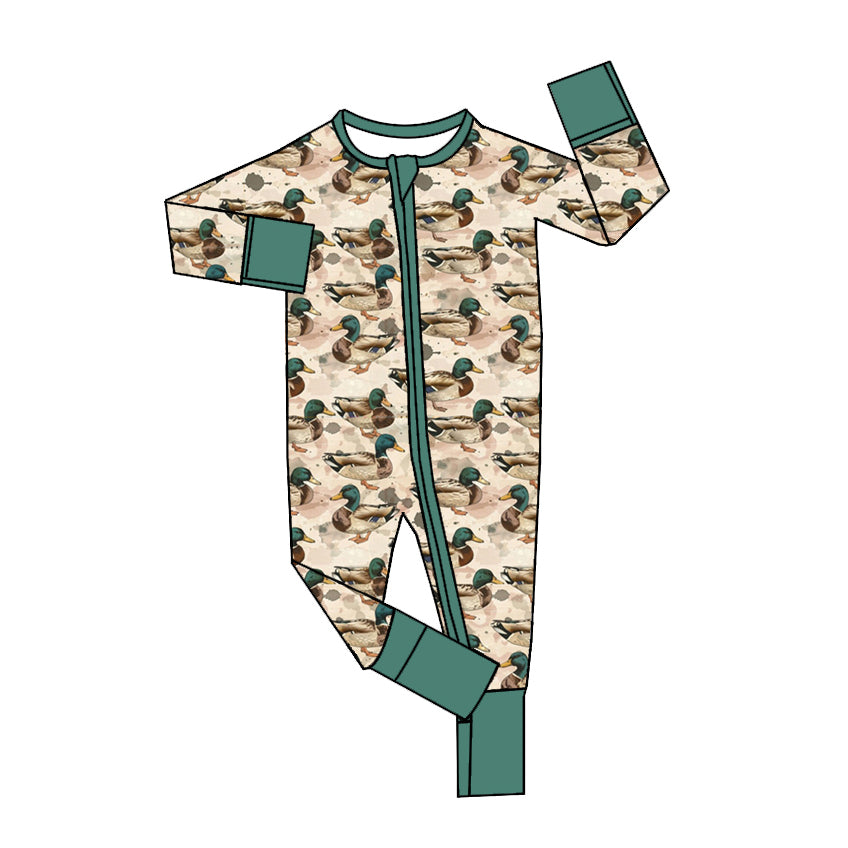 custom LR1408 mallard long sleeve zipper boys romper