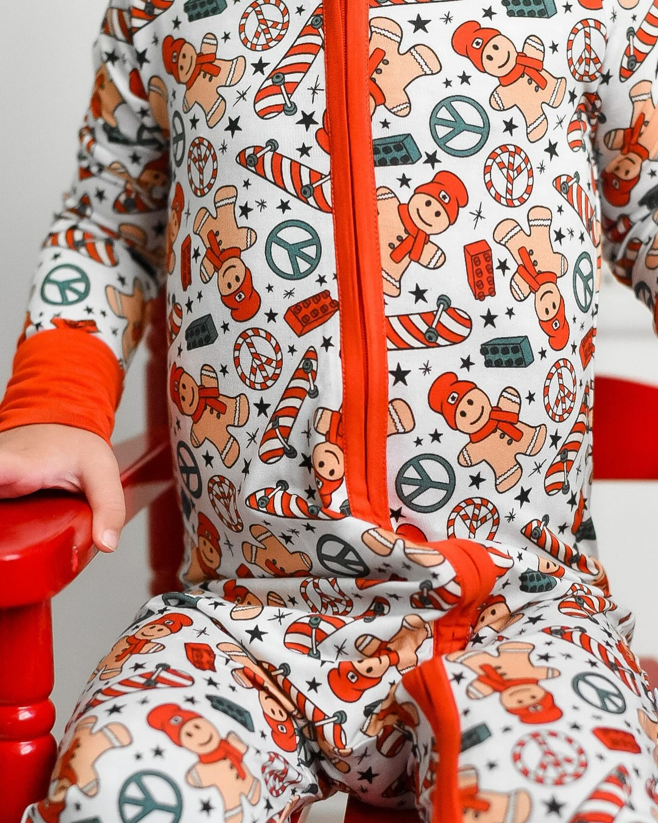 preorder LR1418 Christmas gingerbread man cane candy sleeve zipper girls romper