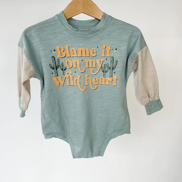 preorder LR1442 blame it on my wild heart blue long sleeve girls romper