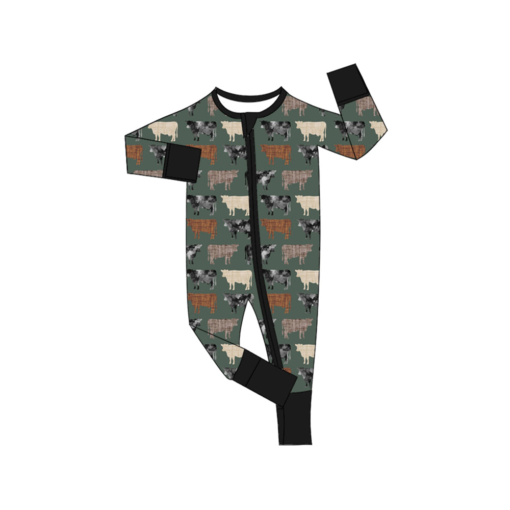 preorder LR1454 farm cow long sleeve zipper boys romper