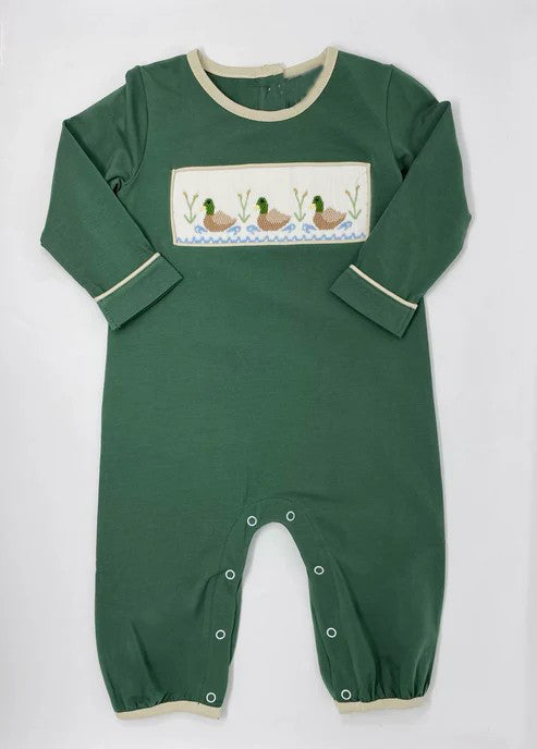 preorder LR1467 mallard duck green long sleeve boys romper