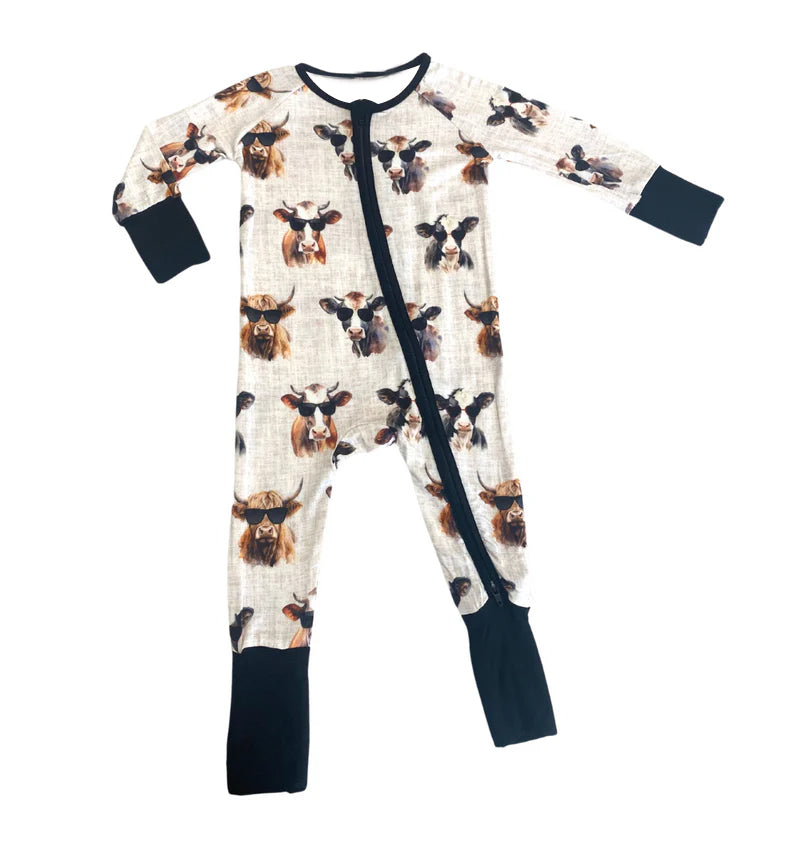 preorder LR1479 highland cow long sleeve zipper boys romper