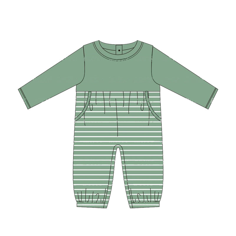 preorder LR1493 green striped long sleeve boys romper