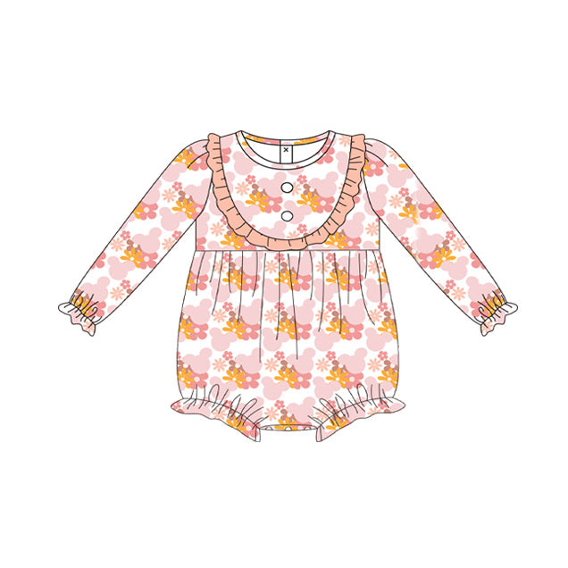 preorder LR1521 cartoon M flowers orange long sleeve girls romper