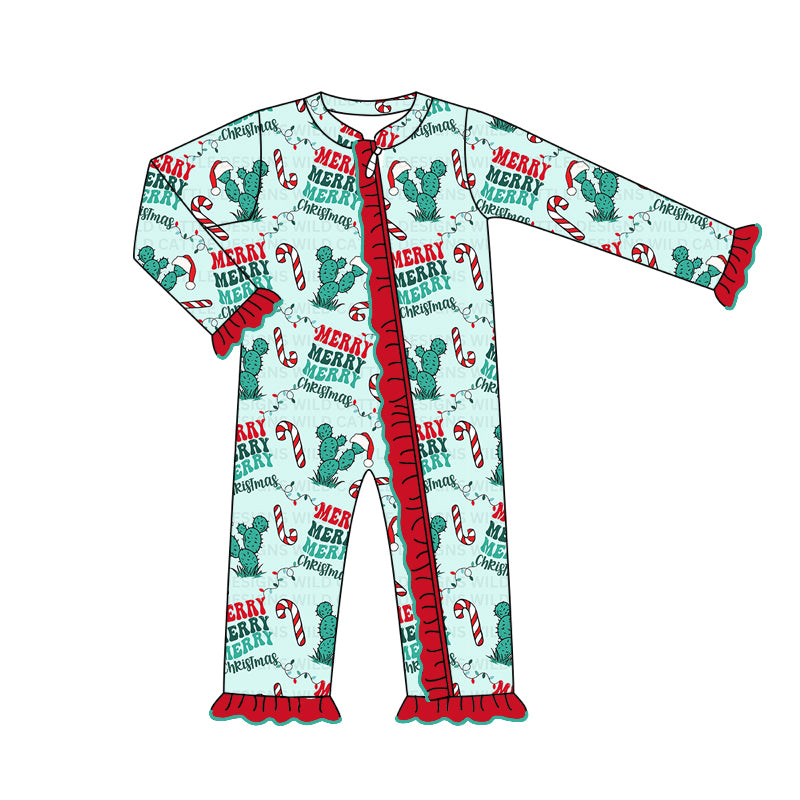 preorder LR1533 Merry Christmas Western cactus long sleeve girls romper