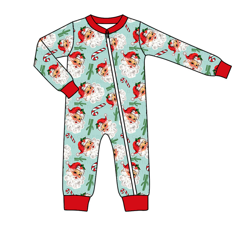 preorder LR1535 Christmas Western Santa cane candy long sleeve boys zipper romper
