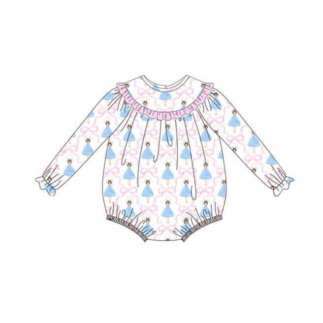 preorder LR1555 Christmas dance girl pink bows long sleeve girls romper