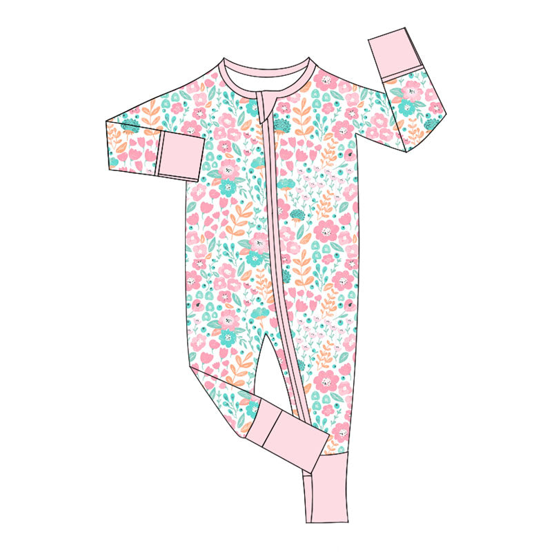 preorder LR1581 colorful leopard pink long sleeve zipper girls romper