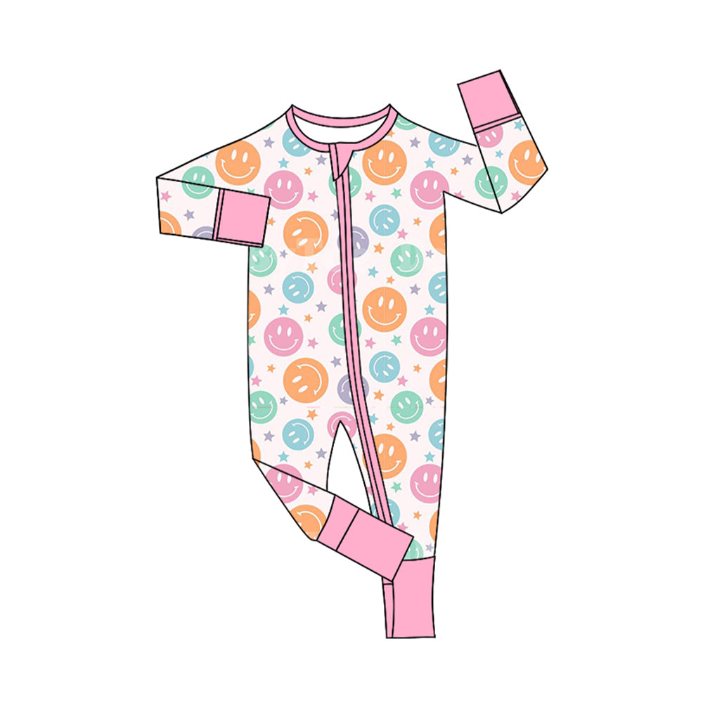 preorder LR1582 colorful smile pink long sleeve zipper girls romper