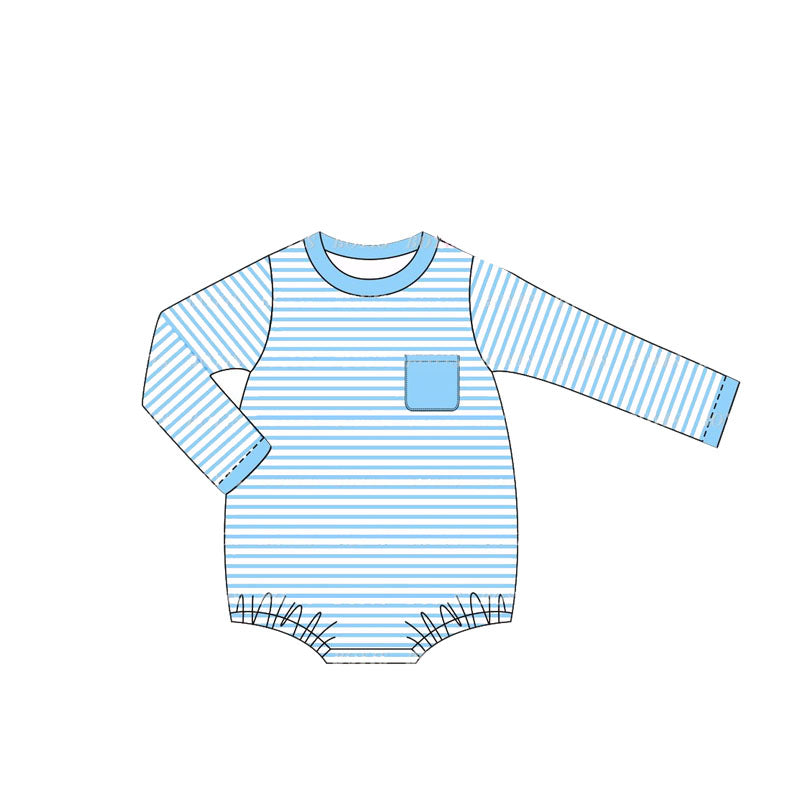 preorder LR1594 blue striped pocket long sleeve boys romper