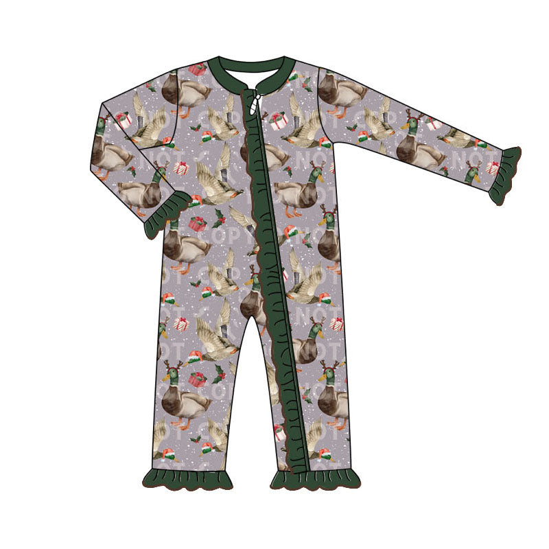 preorder LR1606 Christmas hunting mallard long sleeve zipper girls romper