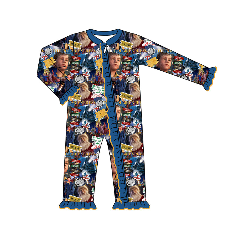 preorder LR1701 Christmas little boy blue long sleeve zipper girls romper