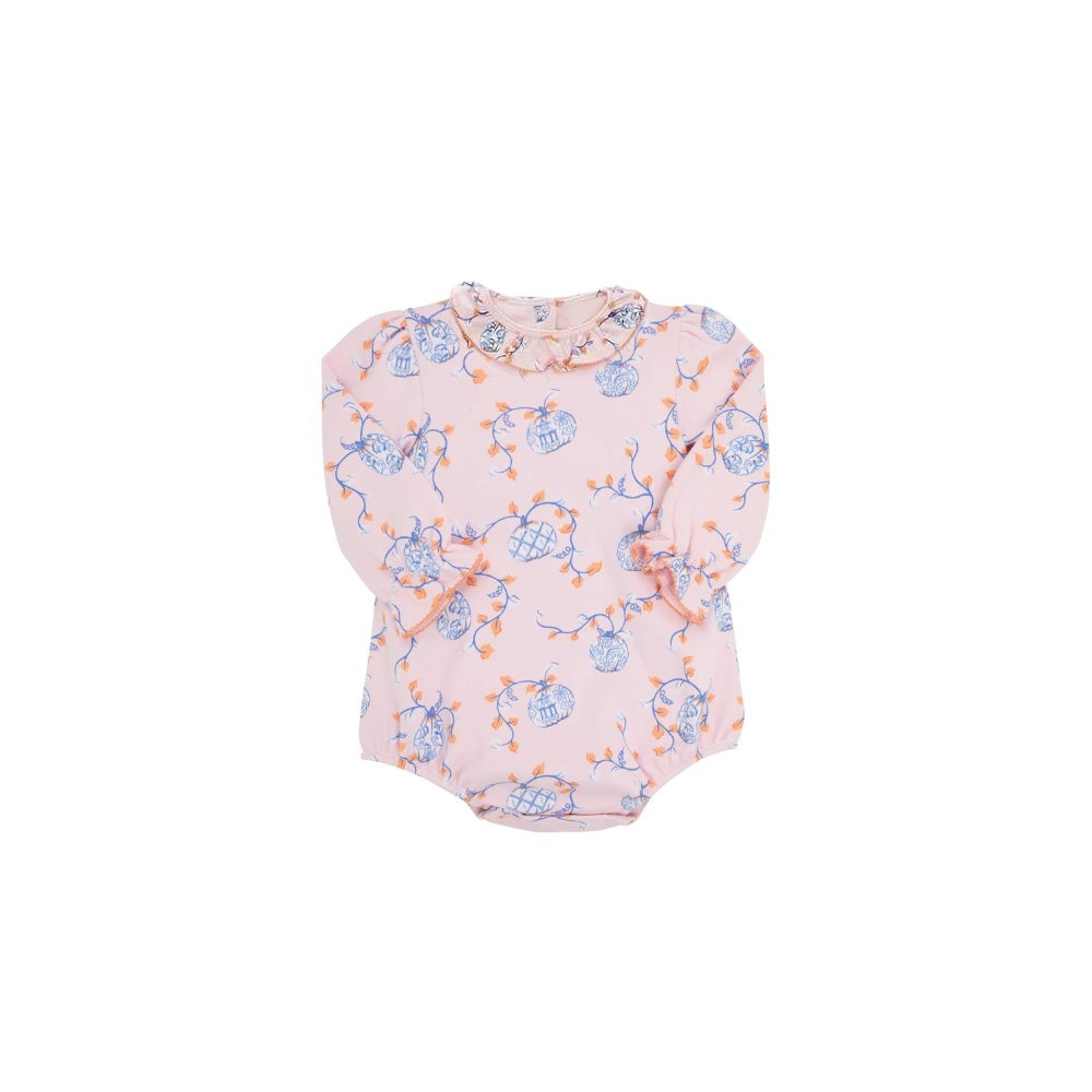 preorder LR1718 blue pumpkin flowers pink long sleeve girls romper