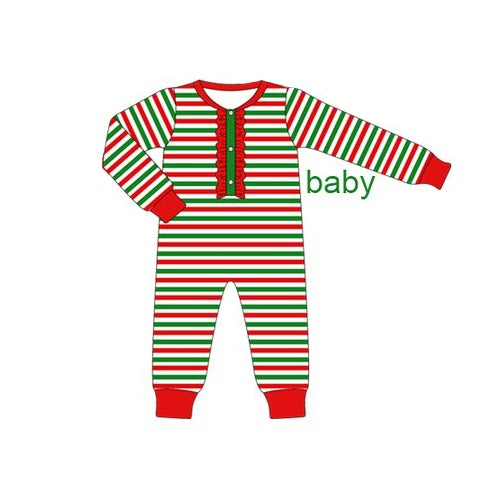 preorder LR1721 Christmas red green striped long sleeve girls romper