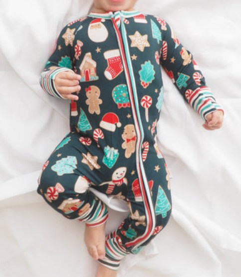 preorder LR1731 Christmas gingerbread man hat tree zipper boys romper